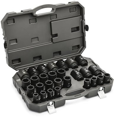 GEARWRENCH 28 Piece 3/4 Drive 6 Point Deep Metric Impact Socket Set | 19mm-50mm | 84033