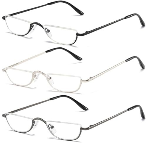 ABETOS 3 Pack Halbrand Lesebrille Herren Damen Metall Halbmond Halbrahmen Sehhilfe Flexibel Federscharnier Lesebrillen Computer Lesebrille Leicht Komfortable Lesehilfe Brille mit Stärke +2.0