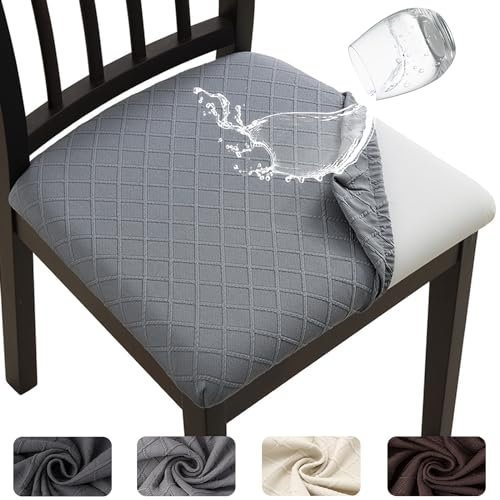 Meision Esszimmerstuhl Sitzbezüge TPU-Laminierung Wasserdicht 6er Set, Stretch Stuhlhussen Abnehmbare Waschbar, Esszimmerstuhl Sitzkissen Hussen für Küche, Esszimmer, Hotel, Hochzeit, Hellgrau