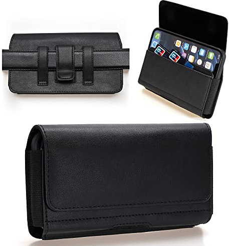 Phone Holster for iPhone 17 Air / 15 Pro Max 14 13 Pro Max / 16 Plus, Samsung Galaxy A15 A55 A54 A35 S25 Plus S24 FE S23 FE S21 FE, Pixel 9a - PU Leather Mobile Phones Case Belt Holder Pouch with Clip