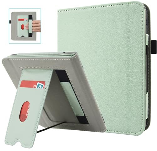 DMLuna Custodia per Kobo Libra Colour 2024, Libra 2 2021, Funzione Auto Sleep/Wake, Cinturino da Polso, Leggera e Protettiva in PU di Alta Qualità con Supporto e Slot per Schede, Agave Verde