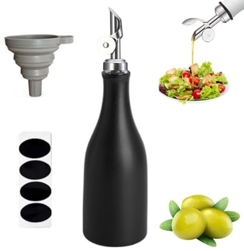 Les-Theresa 300Ml Olive Oil Dispenser Bottle, Olive Oil Bottle Ceramic Oil Jars For Kitchen, Oil Container With Spout Dispensing Funnel Vinegar Bottles For Cooking, Salad, Barbecue Accessories (Black)