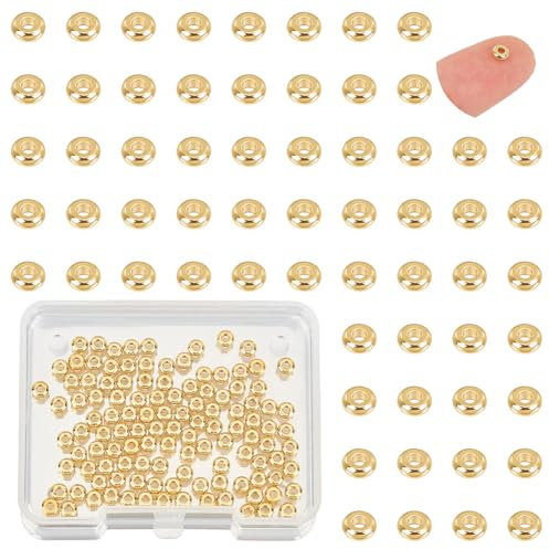 UNICRAFTALE 120 Stück 18 Karat Vergoldete Runde Abstandsperlen 4mm Flache Runde Heishi Perlen Glatte Rondell Scheiben Abstandshalter Für Die Herstellung von Armbändern Halsketten