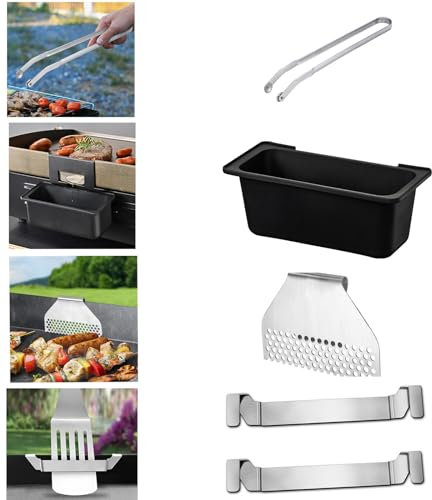 Blackstone Grillwerkzeug-Set, Grillzubehör für Grillplatte, Edelstahl-Grill-Wurstwenzange, Ölauffangbox, Grillwerkzeughalter, Fetttor-Set