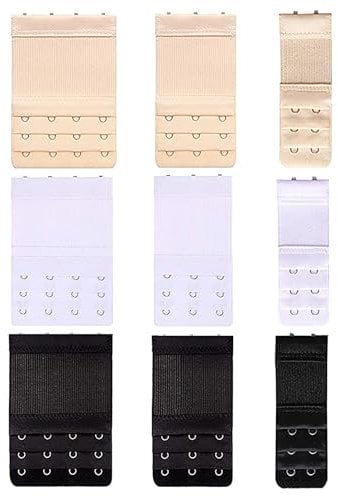 Guokoo Bra Extenders, Bra Strap Extender Set Bra Extenders 3 hooks 3 Rows x2 Hooks/3 Hooks/4 Hook White, Black, Skin Colour-9 Packs