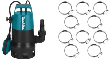 Makita PF0410 elektrische Tauchpumpe, Schmutzwasser bis 35 mm Partikelgröße, 400 Watt & MO-Werkzeughandel Schlauchschellen W2, 32-50mm, 10 Stück