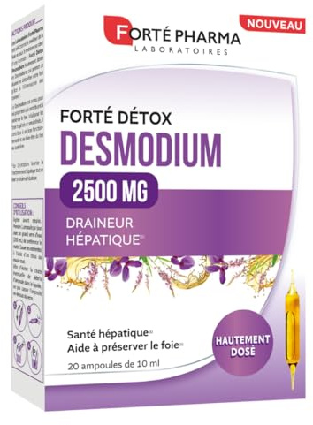 Forté Pharma - FortéDétox Desmodium 2500mg hautement dosé - Complement alimentaire detox Foie, Draineur naturel et santé hépatique - 20 ampoules, 1/jour