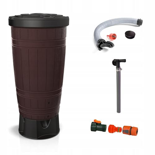 Dikel - WOODCAN - Regentonne - Wassertank - Regenfass - Regenwassertonne mit Sockel und Zubehör - Regenwassertank - Wassertonne, Wasserfass, Regenwasserspeicher - 265l, Braun
