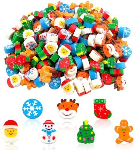 GreenYeah Weihnachten Radiergummis - 200 Stück Niedliche Mini Bunte Radiergummis für Kinder, Strumpf Füller, Schreibwaren Geschenke