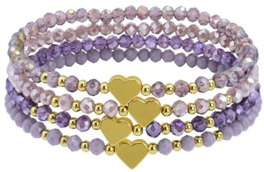 Damen Kristall Perlen Armband Herz, Armband Damen Perlen Herzen, Mehrschichtiges Steine Armband, Boho Modeschmuck Armband Damen (Lila 3)