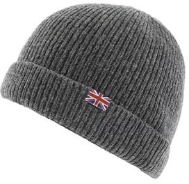 Patriia 100% Merino Wool British Flag Beanie Artisanally Crafted. Handmade. Men’s Women’s Wool Beanie. (UK, Alpha, One Size, Grey)
