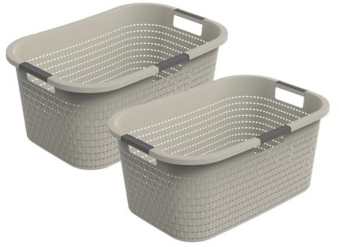 Rotho Country 2er-Set Wäschekorb 40l, Kunststoff (PP) BPA-frei, 40l (58.0 x 38.9 x 25.1 cm) (Beige)
