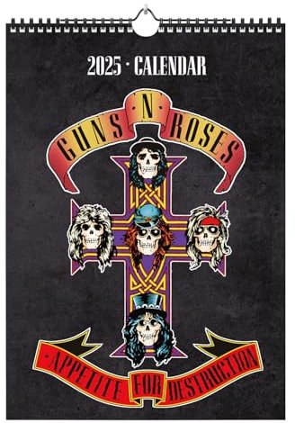 Grupo Erik Guns N Roses Kalender 2025 Wandkalender 2025 - A3 Kalender 2025 Familienplaner 29,7 x 42 cm 12 Monate - Offizieller Guns N Roses Fanartikel