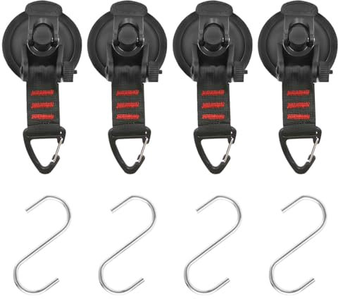 YOYEAH Gancio a Ventosa Da Campeggio - Accessori Da Campeggio a Ventosa Extra Forti Gancio per Cintura con Anello a D Ruotabile a 360 4 Ganci a s Attrezzatura per Camper per Tettuccio Posteriore Della