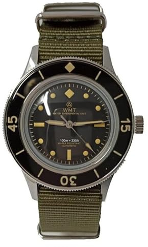 WATCH EXPERIMENTAL UNIT Sea Wolf Armee Stahl Automatik Grün Schwarz Stoff Militär Uhr Mitt Herren, silber / schwarz, Armband