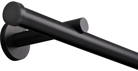 Deco-Raum Gardinenstange auf Maß Innenlauf Modern rund 20mm Wandbefestigung Wandträger mitte Lauf 9cm Vorhangstange Flächenvorhang Schiene Innenlaufstange für Vorhänge Schwarz-matt 540cm, geteilt