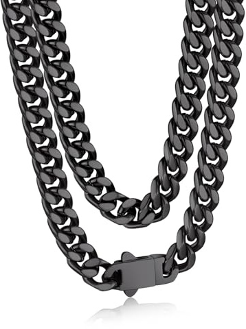 Bandmax Herren Kette Edelstahl Miami Panzerkette 7MM breit Damen Halskette 50CM Männer Kubanische Kette Schwarz Miami Halskette Hip Hop Gliederkette Accessoire Modeschmuck für Liebhaber