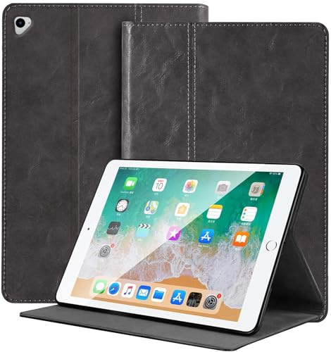 NANRUIL Hülle für Ipad Pro 12.9 Zoll 1./2.Gen Huelle 2015/2017(Modell:A1584/A1652/A1670/A1671/A1821) Echtes Leder Tablet Schutzhülle Case Cover,Auto Wachen/Schlafen.Grau