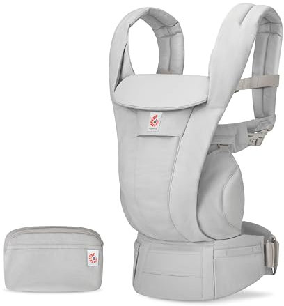 Ergobaby Omni Deluxe All-in-One Babytrage für Neugeborene ab Geburt bis 20kg, Ergonomische 4-Positionen Babytrage aus 100% Baumwolle, Rückentrage Baby-Tragetasche, Pearl Grey