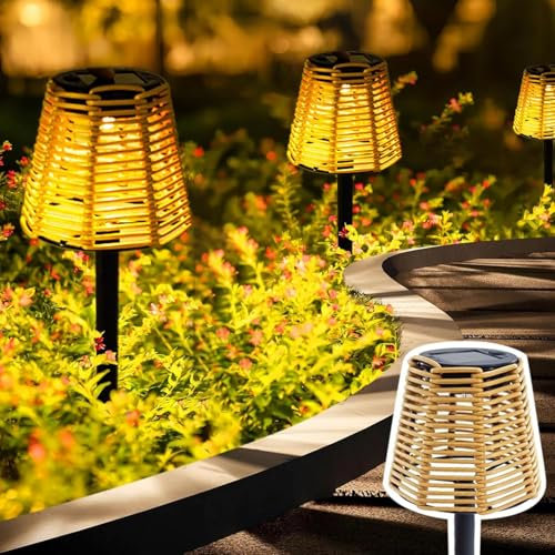 Weiongppy 2 Stück solarlampen für außen,solarlampen für außen garten, IP44 Wasserdichte solar gartenleuchten,Rattan Rasen Garten Licht,für Außen, Hinterhöfe, Gehweg, Gärten, Rasen, Patio (Warm-Weiß)