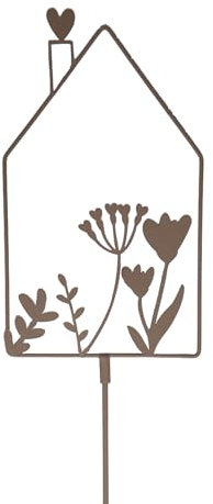 UNUS Gartenstecker Hausform mit Blumen Taupe