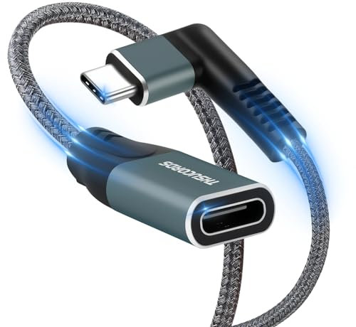 Thsucords Cavo di prolunga USB C da 0,1M, cavo di prolunga ad angolo retto di 90 gradi, USB 3.2 (10 Gbps) da maschio a femmina per MacBook Pro, iPad Pro, Dell XPS, Nintendo Switch, laptop, tablet e