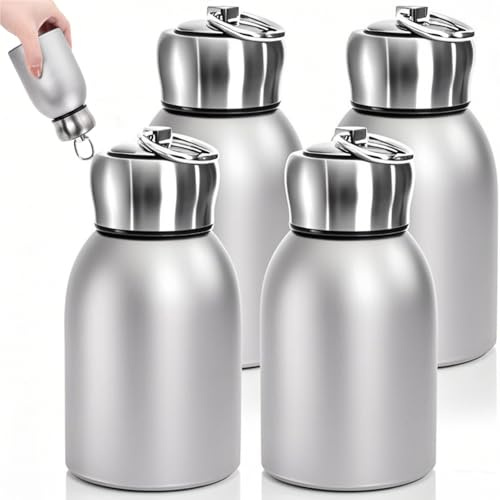 AVLA 4 Pack 10oz Mini Stainless Steel Water Bottle, Vacuum Insulated Sport Tumbler Cup, Leak-Proof Travel Coffee Mug for Hot and Cold Drinks, Women Gifts, Lunch Bag Camping Hiking Trips, Silver