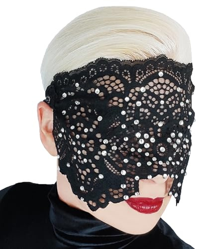Generisch Handmade Vollgesichts-Spitzenmaske mit Strass für Frauen, Schwarze Maskerade-Maske für Ball, Karneval, Party, Hochzeit, Burlesque, Cosplay, Mardi Gras