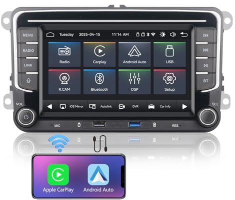 Radio Coche Linux Inicio Rápido | CarPlay/Android Auto Inalámbrico/FM/Am/RDS/USB | DSP 100W | Compatible con VW Golf 5/6 Passat Caddy EOS T5 Tiguan Touran CC Polo