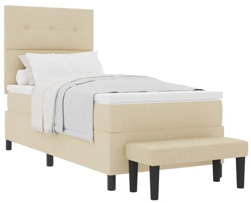 vidaXL Boxspringbett mit Matratze mit Kopfteil Creme 90 x 190 cm Stoff, Höhenverstellbares Bett, modernes Gestell, robuste Struktur, stylisches Design, bequemer Schlaf