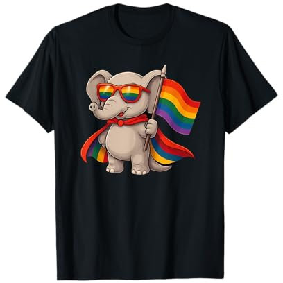 Elefant Cute Gay Pride LGBT Sonnenbrille Cape Rainbow Flag T-Shirt