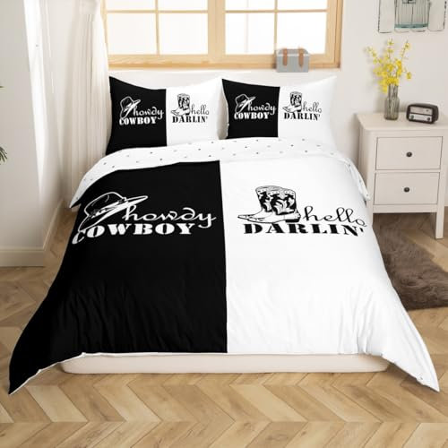 Homemissing Jungen Mädchen Herr und Bettwäsche Set 135x200cm Howdy Cowboy & Hallo Darlin Bettbezug Kinder Paar Liebhaber Bettwäsche-Set Valentin Geschenke Teens Schlafzimmer Dekor Betten