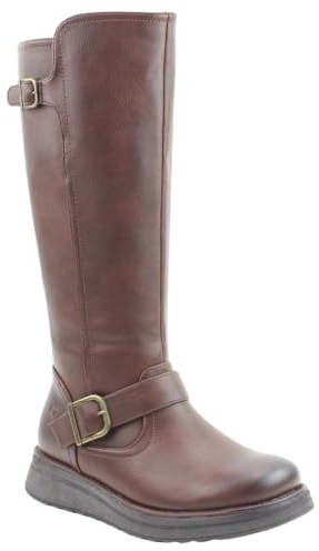 Heavenly Feet Rubymae2 Ladies Tall Calf Boots Vegan Friendly Memory Foam Insoles Twin Buckle Detail Black and Brown