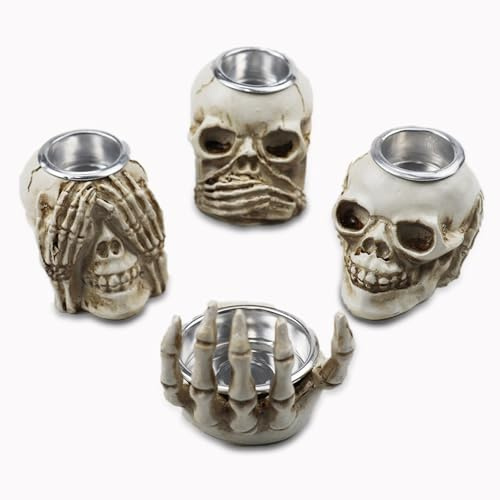 Schädel Totenkopf Deko Kerzenhalter – Gothic Halloween Deko Kerzenhalter, gruselige Totenkopflampen & Skeleton Candlestick Ornament – Schädel Halloween Kerzenständer für Party & Zuhause