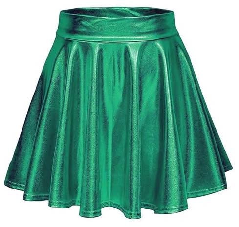 2025 Damen Metallic Skater Rock Sparkly Shiny Flared Plissee A Line Mini Skort