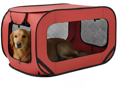 94*53*53 cm Hundetransportbox Faltbar Pop-Up-Transportbox Hund Katze Stabile Transportbox, Oxford Stoff Hundebox Auto Hundetasche Tragbarer Hunde Transportboxen für Katzen & Hunde bis 29.5 kg (Rot)
