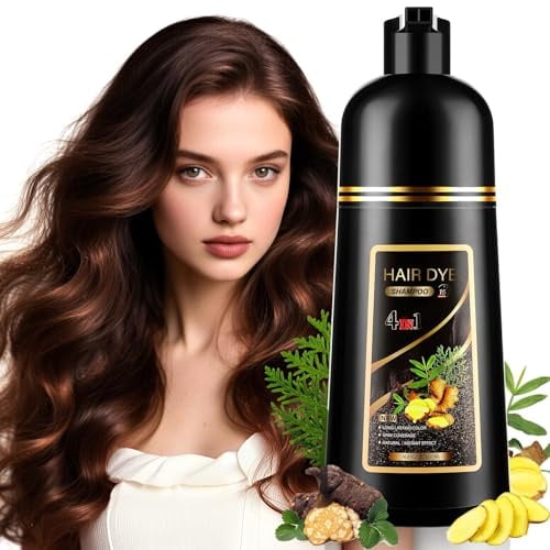 YUOLITA 500 ml Hair Dye Shampoo 4 en 1, tinte instantáneo castaño para hombres y mujeres, champú de color natural y de larga duración, champú de color para todo el cabello