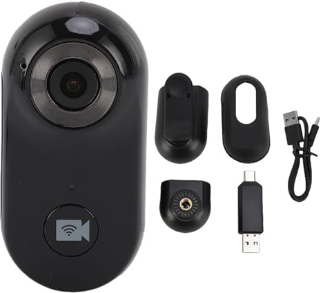 BuyWeek Daumen Action Cam 1080P WLAN, Mini Bodycam Tragbare Körperkamera Haustier Aktion Kamera mit Handy APP Verbindung, Magnetische Halterung Schutzabdeckung Zurück Clip (Schwarz)
