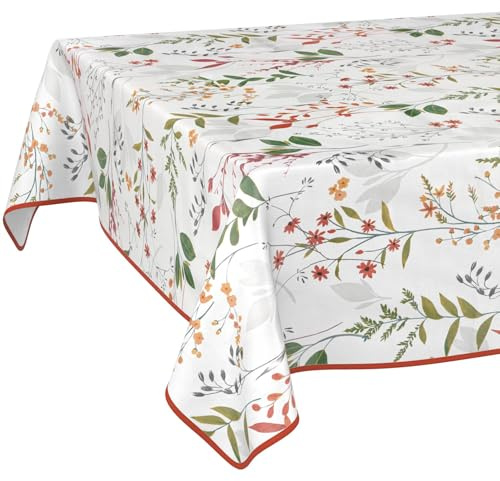 Wachstuchtischdecke Tischdecke abwaschbar Wachstischdecke pflegeleicht wasserabweisend Lotuseffekt Gartentischdecke Natur 160 x 140 cm mit Saum (Eingefasst)