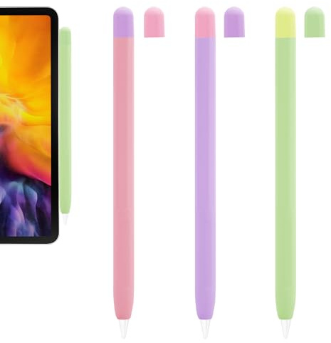 FIUTEKO 3 Stück Apple Pencil Hülle Silikon Case, Kompatibel mit Apple Pencil Pro & 2. Generation Ergonomisches Griffdesign & magnetisch aufladbar (Windlila Matcha Grün Mädchen Rosa)