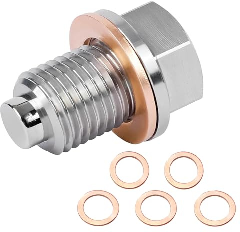 TIHNY Tapón Magnetico de Drenaje de Aceite M12×1.25 - Tapón de Cárter de Acero Inoxidable con Imán de Neodimio y 5 Arandelas de Cobre - Compatibilidad Universal para Coches, Motos, Motores