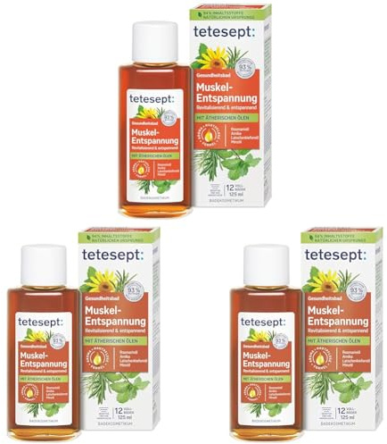 tetesept Muskel-Entspannung Bad – 1 x 125 ml – Gesundheitsbad mit ätherischen Ölen – Entspannender Badezusatz nach körperlicher Anstrengung (Packung mit 3)