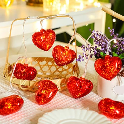 Whimzey Herz Lichterkette Rot,2M 10 Led Lichterkette Herzen Innen,Herz Deko Lichterketten Batterie für Valentinstag Deko,Hochzeit,Kinderzimmer,Geburtstag,Jahrestag,Romantische Herzförmige Fairy Lights