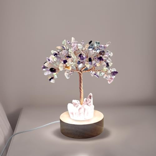 ALEENFOON Kristallbaum Nachttischlampe,USB Nachtlicht fürs Schlafzimmer,Lebensbaum Kleine Nachttischlampe,Edelstein-Geldbaum für die Heimdekoration,Geburtstagsgeschenk für Frauen