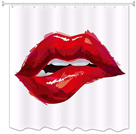 A.Monamour Robuste Rideau Blanc Femme Rouge Lèvres Romantique Attraction Impression Salle De Bains Accessoire Polyester Rideau De Douche Imperméable 180X200 Cm / 72 X78