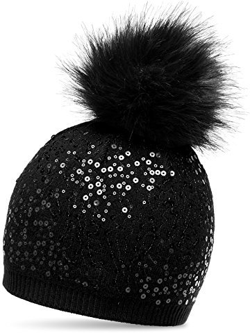 Caspar MU186 Damen Fein Strick Pailletten Glitzer Winter Mütze, Farbe:schwarz, Größe:One Size