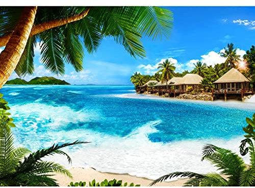 Runa Art Fototapete Karibik Insel 352 x 250 cm Vlies Tapeten XXL Moderne Wandtapete Wohnzimmer Schlafzimmer Grün Blau 9209011b