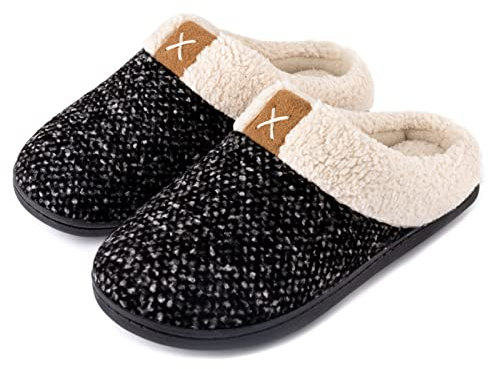 ULTRAIDEAS Maison Chaussons Femme Hiver Mémoire Mousse Peluche Confortable Pantoufles Femme Antidérapant Intérieur/extérieur, Espace Noir, 36/37 EU