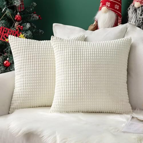 MIULEE 2er Set Kissenbezug Kordsamt Dekokissen Kissenbezüge Sofakissen Dekorativ Zierkissen Couchkissen Kissenhülle Kissen für Wohnzimmer Schlafzimmer 50x50 cm, 20x20 Inch Weiß