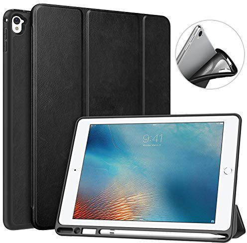 MoKo Hülle für iPad Pro 9.7 mit Apple Pencil Halter, Ultra Lightweight Schutzhülle Smart Case mit Stifthalter, Auto Schlaf/Wach Funktion für Apple iPad Pro 9.7 Inch 2016 Tablet, Schwarz